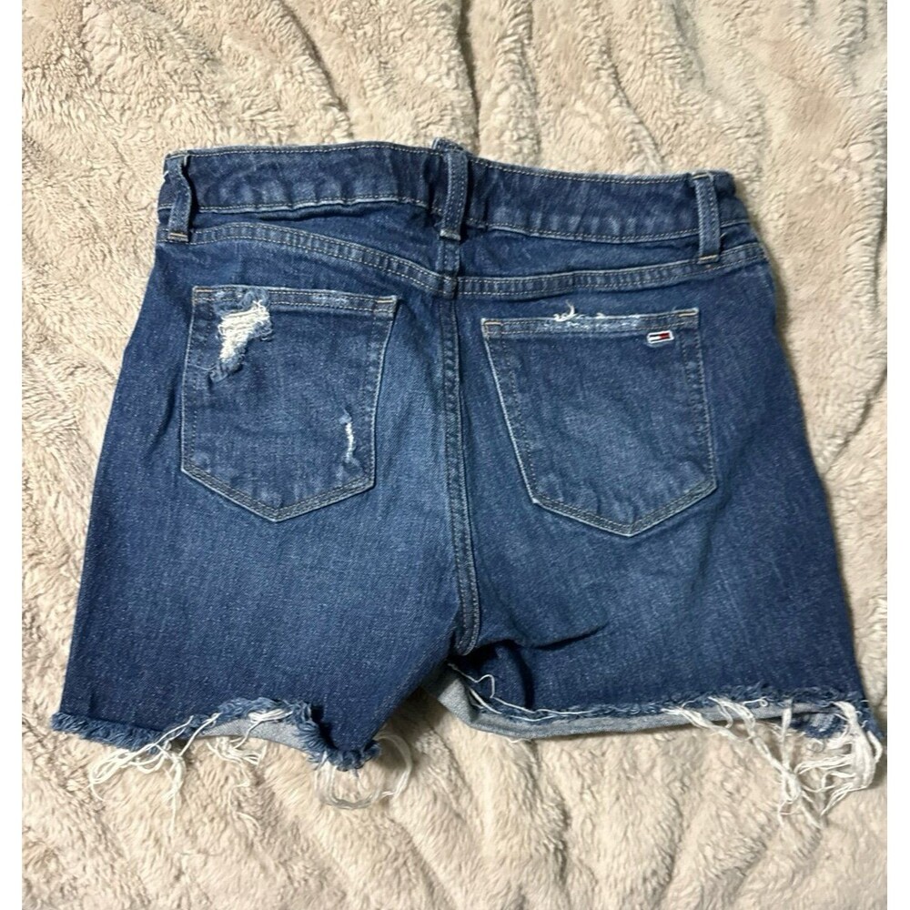 Tommy Jeans Y2K Style High Rise Mom Shorts 4 W27 Distressed Cutoff Denim